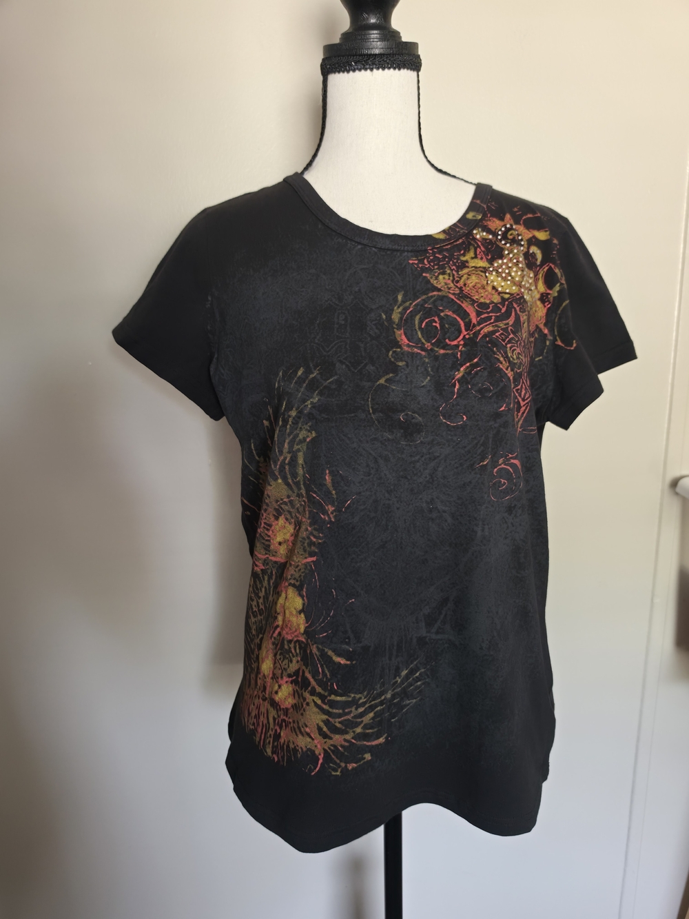 Everyday Black Rhinestone Graphic Tee 1XL Y2K Grunge Cyber Fairycore Shirt